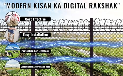 Image of Zatka Machine kisan 10kv 30 Acre Solar fencing AC DC jhatka machine set (10kv machine,40 watt panel,7.5ah Battery, 230V adapter,100 insulator)