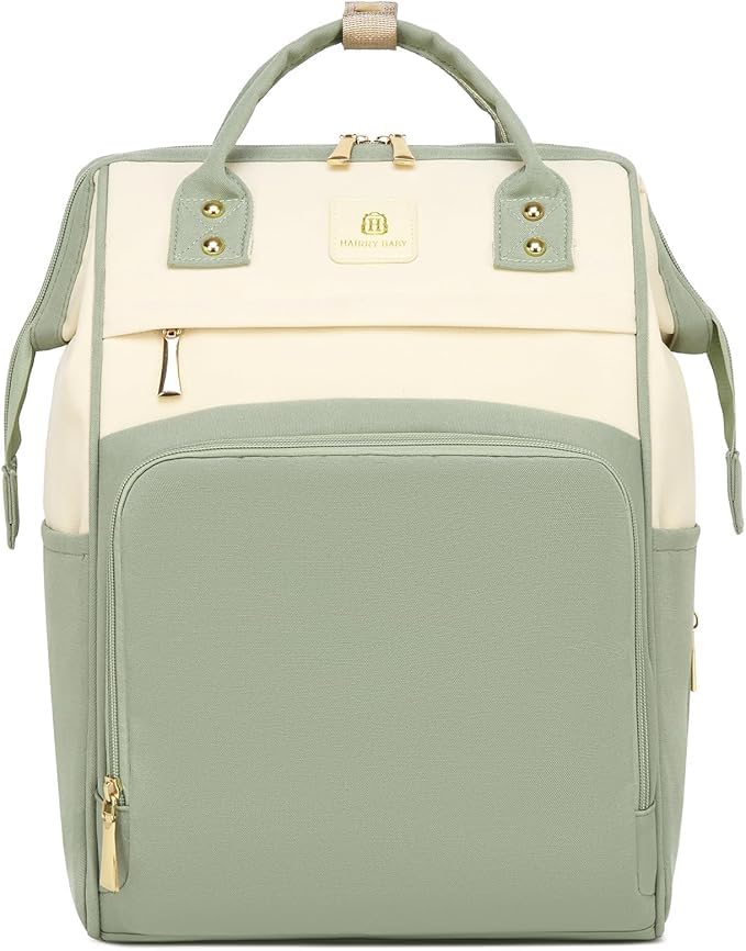 Large Capacity Diaper Backpack, Sage Green and Cream, Polyester, Multiple Pockets, Insulated Bottle Holder, Stain-Repellent-image-5