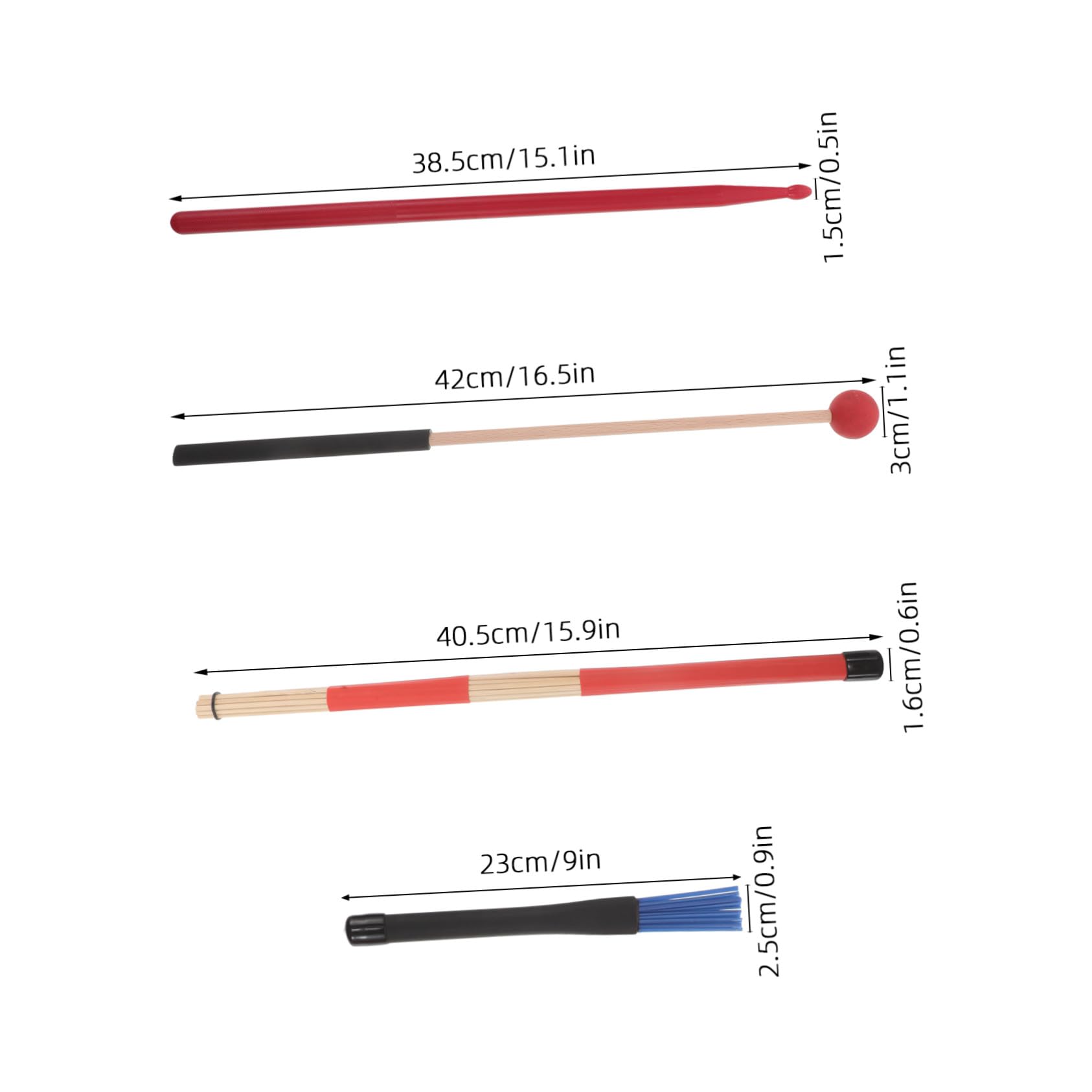 Kit de Baguettes de Batterie 8 Pièces, Accessoires de Percussion Rouge