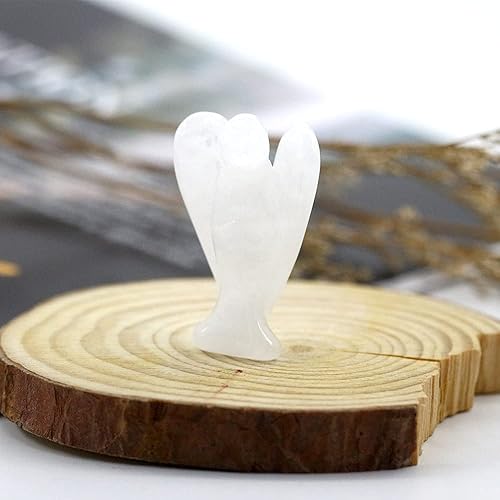Miniatura 3 de Ouubuuy Figuras de ángel de cristal de jade blanco, estatuas de piedras preciosas naturales talladas ángel de la guarda de bolsillo de 1.5 pulgadas