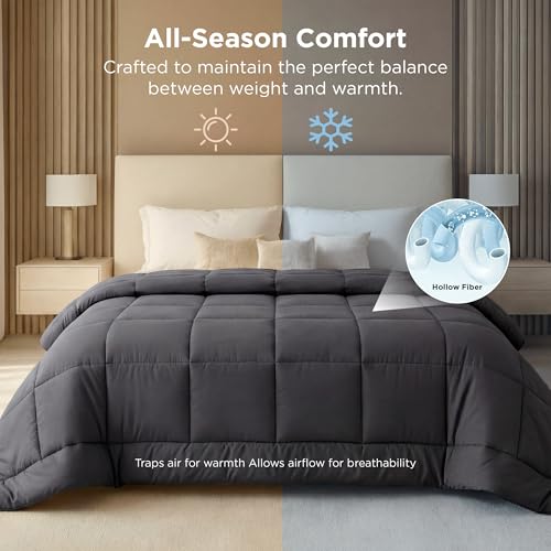 Image of Bedsure Comforter Duvet Insert - Quilted Comforters Oversized King Size, All Season Duvet, GentleSoft Down Alternative Bedding, with 8 Tabs, Gifts for Women /Men, Grey, Oversized King 116 x 98 Inches