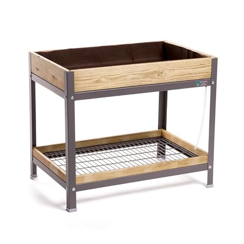 MI HUERTO URBAN Jardinera Elevada Madera con Bandeja Recoge Aguas | Estructura Metálica | Mesa Cultivar Plantas Terraza Jardín Balcón Exterior | Gris Mate | HUERTO Alto - 90x60x78 cm