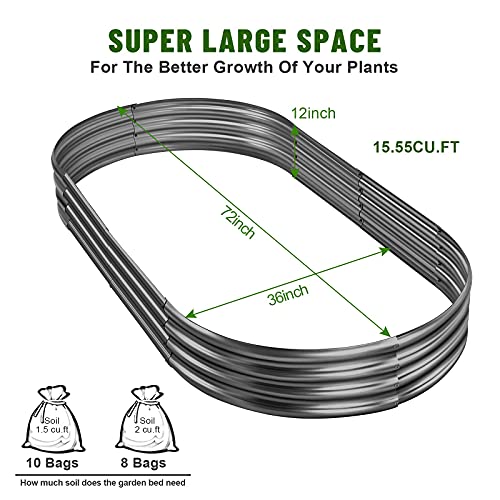 Image of Land Guard 6x3x1 ft Galvanized Raised Garden Bed Kit, Raised Garden Boxes Outdoor, Oval Metal Raised Garden Beds for Vegetables, Flowers, Herbs(Grey)