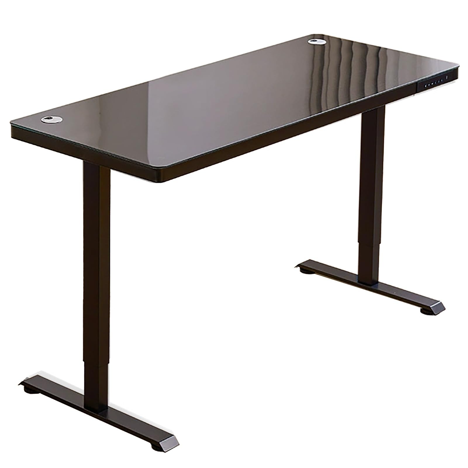 MYUYEE Adjustable Standing Desk, Computer Desk With Glass Top, Sit Stand Up Desk With Cable Manager, Metal Frame Office Desk, For Home Office,White,140X60Cm/55.1X23.6In (Black-120X60Cm)