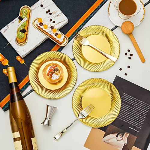 N9R 60Pcs Gold Plastic Dessert Plates With Forks, Include 30Pcs Disposable Dessert Plates 7 Inch, 30Pcs Gold Plastic Forks 7.4 Inch For Parties Weddings Birthday #TOP6