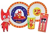 peluche samsam samnounours Ce lot contient une assiette Ø 22 cm, une assiette creuse Ø 16 cm, un verre 220 ml ainsi qu'un lot de couvert avec une fourchette et une cuillère H.13.5 X L.3.5 cm pour un repas rempli de gaîté.