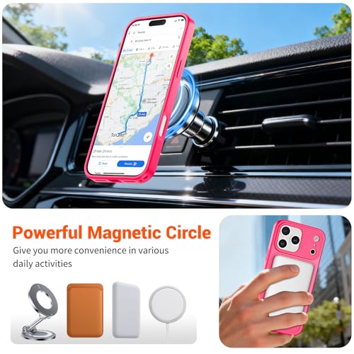 Image of SUPFINE Magnetic for iPhone 17 Pro Max Case Hot Pink | (Compatible with MagSafe)(Military Grade Drop Protection)(Camera Protection)Translucent Matte Phone Cover
