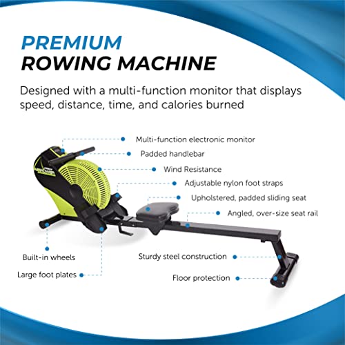 Stamina Ats Air Rower Machine With Smart Workout App - Foldable Rowing Machine With Dynamic Air Resistance For Home Gym Fitness - Up To 250 Lbs Weight Capacity - Crypto Green/Black #TOP4
