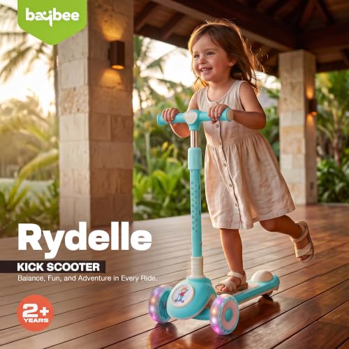 Image of Baybee Rydelle 3 Wheel Kick Scooter for Kids with LED Light Up Wheels & Music | Foldable, 3 Height Adjustable Kid Scooter Handle & Brake | Runner Scooters for Kids 2 to 10 Years Boys Girls (Blue)