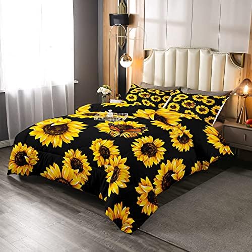 Mushroom 4-Seasons Duvet Single Girls Sweet Mushrooms Decor Down Comforter Reversible Sweet Cartoon Botanical Plants Comforter Children Teens Black Quilted Bed (1 Duvet + 1 Pillowcase)