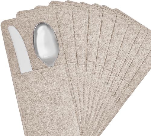 Miqio ® - Design Bestecktaschen aus Filz abwaschbar| 10er-Set | Skandinavische Deko - passend Tischsets, Platzsets, Tischdecken | Beige