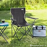 Trail Folding Camping Chair, Lightweight Outdoor Chair with Cup Holder Armrest, Heavy Duty Tubular Steel Frame, Fast-Drying Polyester, Carry Bag, 100kg Capacity (Black) - Image 2