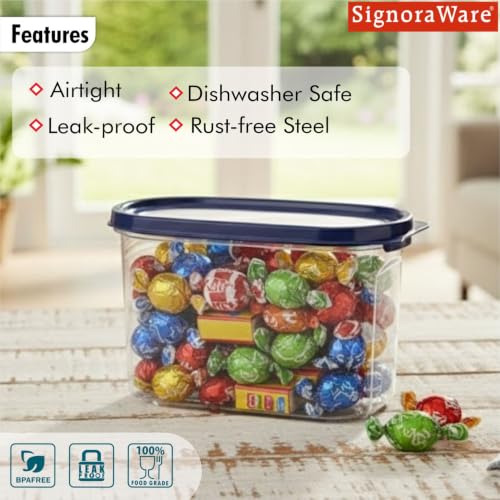 Image of Signoraware Modular Oval Transparent No.2 Plastic Container (1.3 Ltr,Mblue)