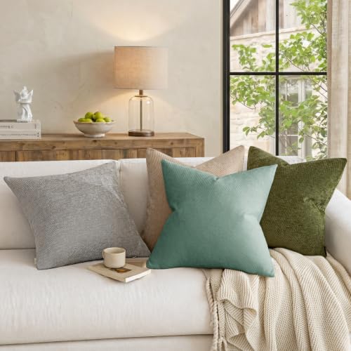 Image of a moment Pack of 2 Decorative Chenille Throw Pillow Covers with Twill Cushion Covers for Sofa Living Room Couch Bed 18x18 Inch Teal