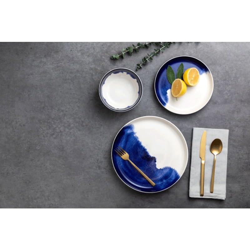 Vaisselle assiettes et plats en grès 12 pièces : service de vaisselle ronde moderne - 3