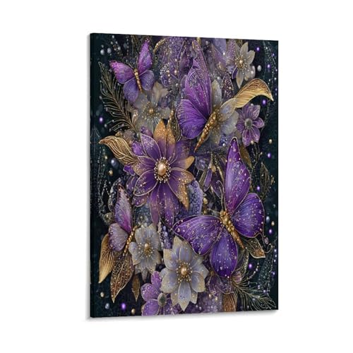 Lienzo decorativo EUUMKOO de 30x45 cm con diseño floral de acuarela y mariposa para pared