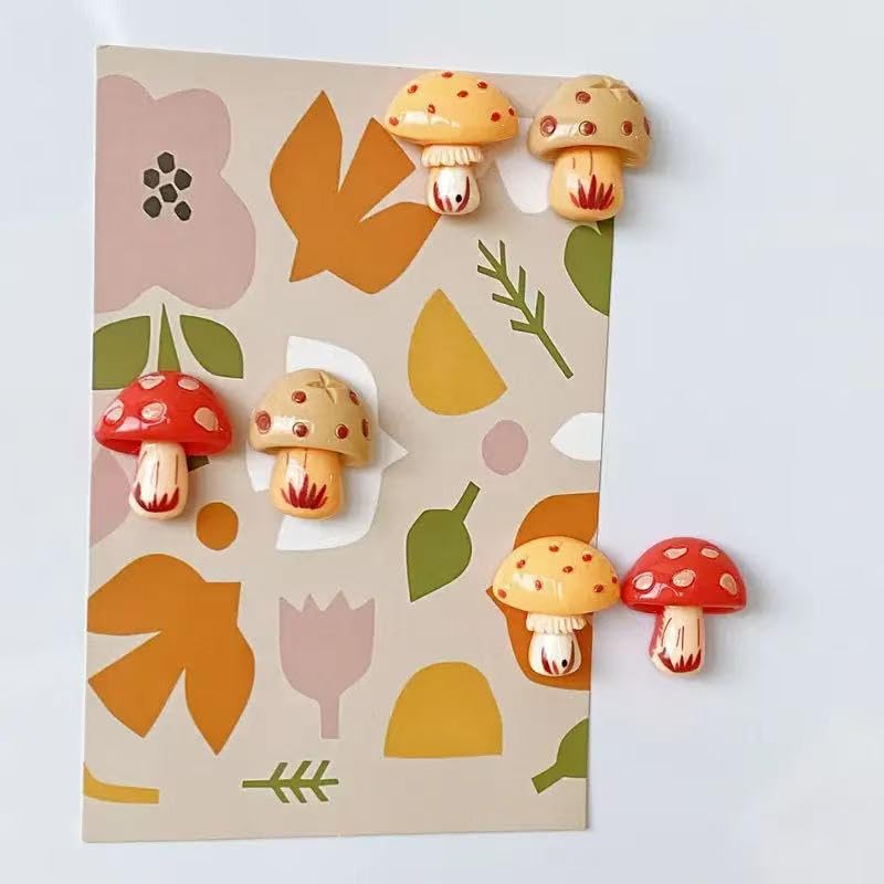 6 Imánes para refrigerador de hongos 3D de resina miniatura 2