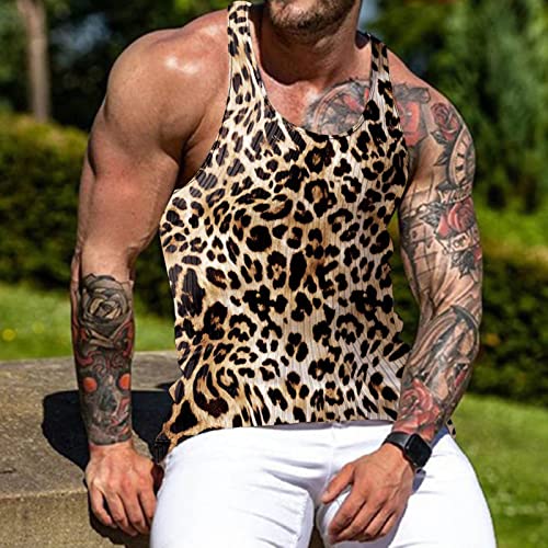 Daoag Mens Tank Tops Leopard Print Graffiti Graphic Shirts Casual Sleeveless Workout Round Neck Muscle Gym Shirt, 3X-Large #TOP1