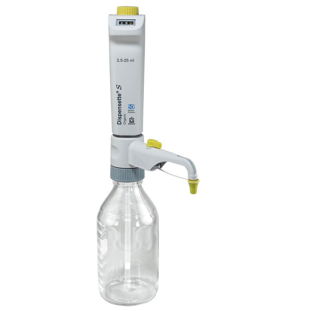 BRANDTECH SCIENTIFIC 4630351 Dispensette S Organic Digital Bottletop Dispenser with Recirculation Valve, 2.5 mL - 25 mL Capacity
