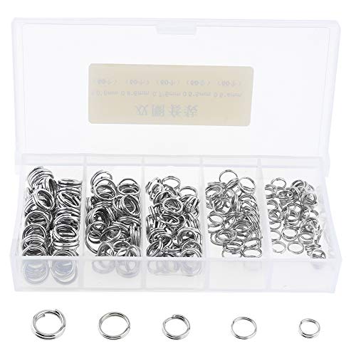 OriGlam 250pcs Multiple Sizes Round Stainless Steel Fishing Split Rings, Metal Solid Circle Lure Connectors