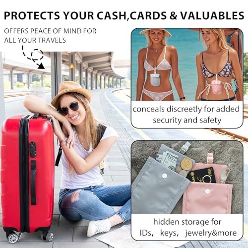 Image of Hidden Bra Wallet - Undercover Travel Pouch with Adjustable Elastic Strap for Credit Cash,Cards, and Valuables - Secret Stash Pocket for All Bra Sizes (pink)