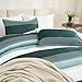 Litanika Dark Emerald Green Bed Comforter Queen Set, 3 Pieces Forest Bedding Set, Double Colorblock Stripe Vintage Bed Set (90x90Comforter, 2 Pillowcases)