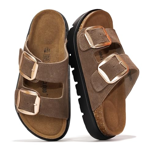Image of Project Cloud 100% Genuine Leather Platform Sandals Women Footwear - Wedge Chunky Slides for Women 2026 with Memory Foam Insole & Cork Footbed Womens Sandals (GreeceChunky)