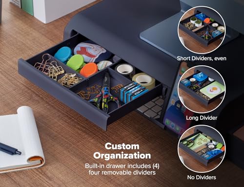 Image of Bostitch Konnect Adjustable Monitor Riser with Drawer, Cell Phone Stand & Pencil Holder, Laptop Stand for Desk, 4 Height Levels, Cable Management & Rubber Feet