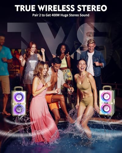 Image of YIER Bluetooth Speaker, 240W Peak Loud Party Speaker with Big Bass, 20H Playtime, TWS, BT5.3, Large Portable Wireless Boom Box with LED Light for Outdoor Backyard Beach Home (Leather Dark Green)