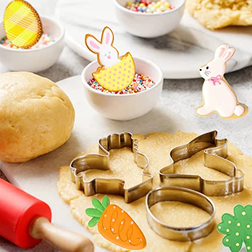 Spring Easter Cookie Cutters Set Of 12, Stainless Steel Metal Biscuit Cutter Molds, Easter Egg Bunny Face Rabbit Carrot Butterfly & Daisy Flower Shaped Sandwich Fondant Molds For Party Supplies Decor #TOP2