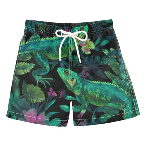 miaozhen Pantalones cortos de playa para niño, diseño de lagarto tropical, color negro, pantalones cortos de playa para niños pequeños, elásticos, de secado rápido, Lagarto tropical negro lunar, 4