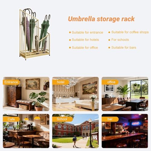 Large Capacity Metal Umbrella Holder Stand - Removable Drip Tray for Indoor Use, Stylish Gold Finish, Perfect for Home & Office Decor (25x20x62cm/9x7x24in)