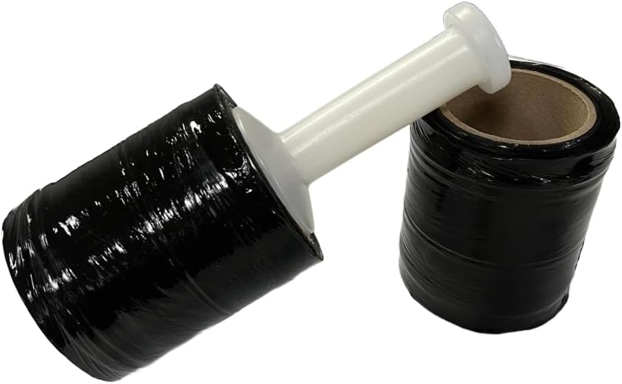 5 in. x 1000FT 80 Gauge 1 Roll Stretch Shrink Film Hand Wrap + Handle Black