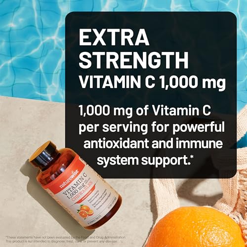 Image of NatureWise Extra Strength Vitamin C Chewable 1000mg for Adults - Natural Orange Flavor - Immune System & Antioxidant Support - Non-GMO, Vegan & Sugar Free - 90 Chewable Tablets[45-Day Supply]