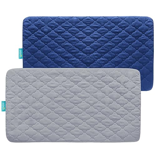 Image of Crib Mattress Protector Sheets Fitted Waterproof Mattress Pad Cover 2 Pack | 2 Pack Quilted Improved Thickness Machine Washable Noiseless 52 inch x 28 inch Gray & Navy Fit for Crib Toddler Bed Mattress up to 9 inch