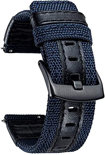 Aliwisdom Bracelet de Rechange pour Montre Intelligente, 20 mm 22 mm 24 mm Dégagement Rapide Bracelet de Montre Nylon Cuir et métal Bracelets de Remplacement pour Homme Femme (22mm, Bleu) Cover