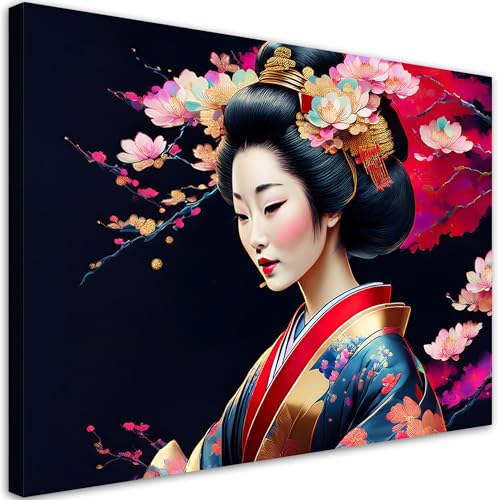 Tableau Geisha japonaise Coloré Feeby 90x60 cm pour salon et chambre