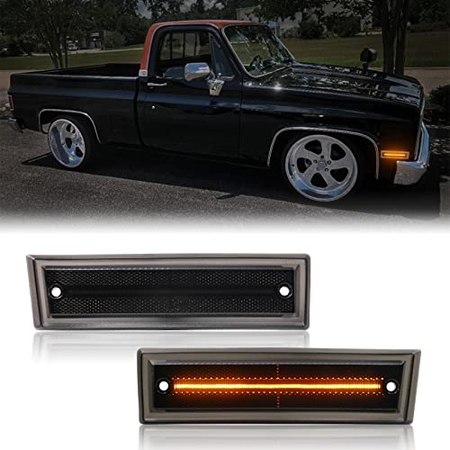 Front LED Side Marker Light for C/K C1500 C2500 C3500 C10 C20 C30 Suburban Blazer Jimmy Pickup 1981-1991, 2 PCS Driver & Passenger Turn Signals Side Light Amber, Smoked Lens