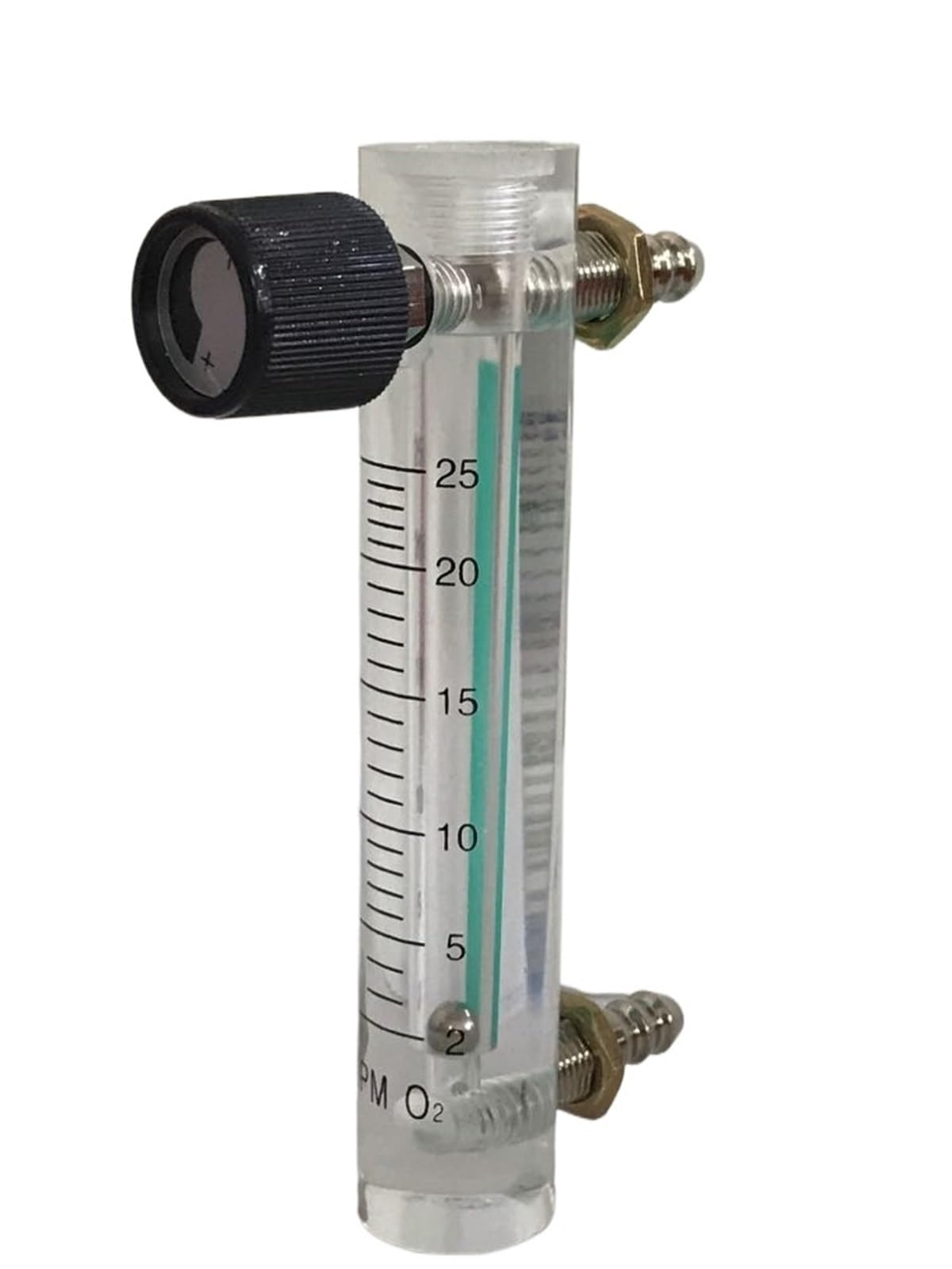 Misuratore di portata for gas, aria, ossigeno, contatore, indicatore O2 con connettore in ottone lve 0,1 MPa 2-25 l/min, altezza 116 mm