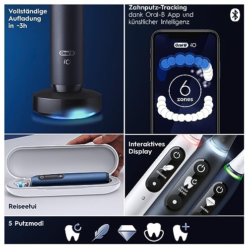 Oral-B iO Series 7 Plus Edition Elektrische Zahnbürste/Electric Toothbrush, Inkl. 3 Aufsteckbürsten, 5 Putzmodi für Zahnpflege, Reiseetui, Designed by Braun, Schwarz