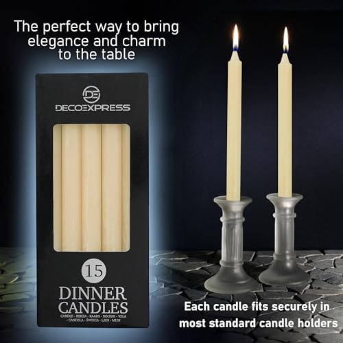 DECO EXPRESS Tapered Candle Set of 15 Classic Dripless Rustic Tapered Unscented 9H Burn Time Handmade Decorative Dinner Candles Restaurant Home Christmas (Ivory - Image 3