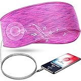 Enhon Auriculares de Dormir con Diadema, Diadema Elástica con Cable Jack 3,5mm para Viaje Aéreo, Meditación con Altavoz Delgado, Auriculares de Sueño Cómodo y Ejercicio Clásico (Roja Rosa)