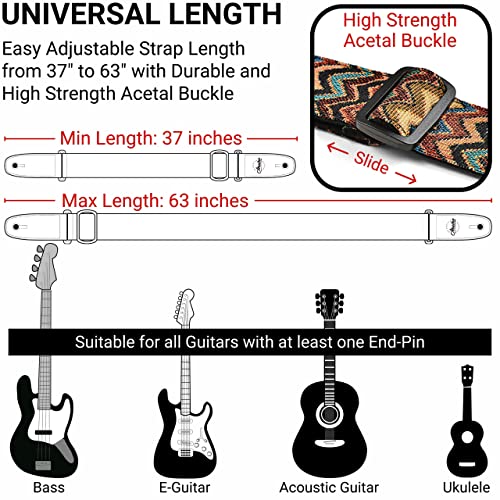 Amumu Chevron Guitar Strap Multicolor For Acoustic Guitar Electric Guitar And Bass Guitar Includes Strap Blocks And Headstock Tie #TOP2