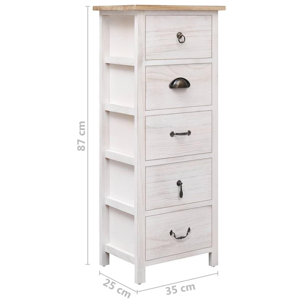 Mobiletto in legno di paulownia, 35 x 25 x 87 cm, con 5 cassetti
