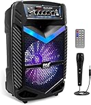 Pyle, Portable PA Speaker, Bluetooth- Loudspeakers, 600W Rechargeable w/ 10” Subwoofer 1” Tweeter, Pa System w/Wireless Microphone, Dj Speakers, w/Recording Function/Mic Input/Lights/USB/SD/Radio