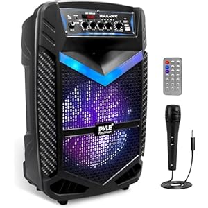 Pyle, Portable PA Speaker, Bluetooth- Loudspeakers, 600W Rechargeable w/ 10” Subwoofer 1” Tweeter, Pa System w/Wireless Microphone, Dj Speakers, w/Recording Function/Mic Input/Lights/USB/SD/Radio