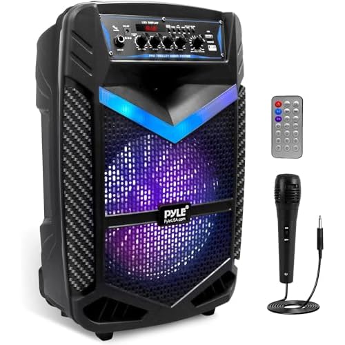 Pyle, Portable PA Speaker, Bluetooth- Loudspeakers, 600W Rechargeable w/ 10” Subwoofer 1” Tweeter, Pa System w/Wireless Microphone, Dj Speakers, w/Recording Function/Mic Input/Lights/USB/SD/Radio
