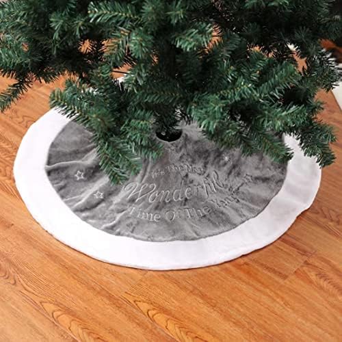 ycyingcheng Luxury Fur Trim Christmas Xmas Tree Skirt Silver Grey Decoration - 90cm Wonderful Xmas Tree Skirt Base Cover for Snow White Christmas Decoration New Year Party Holiday Decoration