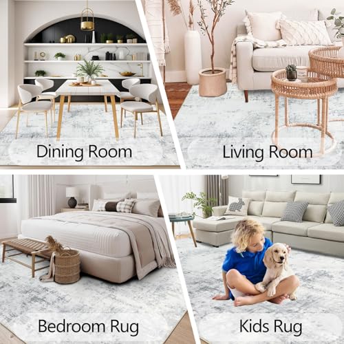 Homcomoda Modern Area Rug 6x9 Non Slip Abstract Area Rug 6x9 Washable Thin Rugs for Living Room Low Pile Bedroom Area Rugs Large Rugs for Bedroom Living Room Home Decor, Grey by Homcomoda - Used condition - Image 6