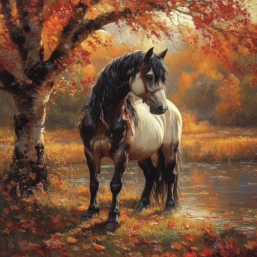 数字油絵 馬, 油絵 キャンバス 木, DIY Paint by Numbers for Adults Kits 含む アクリルペイントそして ブラシ, DIY 数字塗り絵 適切な 大人 初心者, 家庭やオフィスの壁装飾, ギフト 女性, 60x60cm